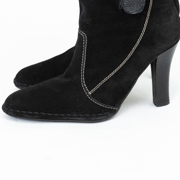 Black suede leather slouch boot heeled with stitching Hot In Hollywood 8.5 fall - Picture 8 of 14
